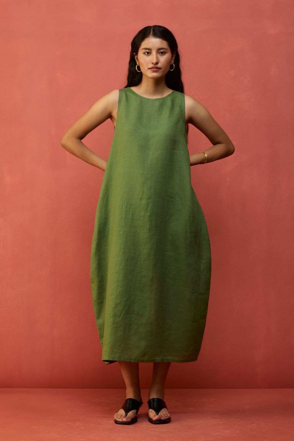 Juro Linen Parabola Dress - Fern Green