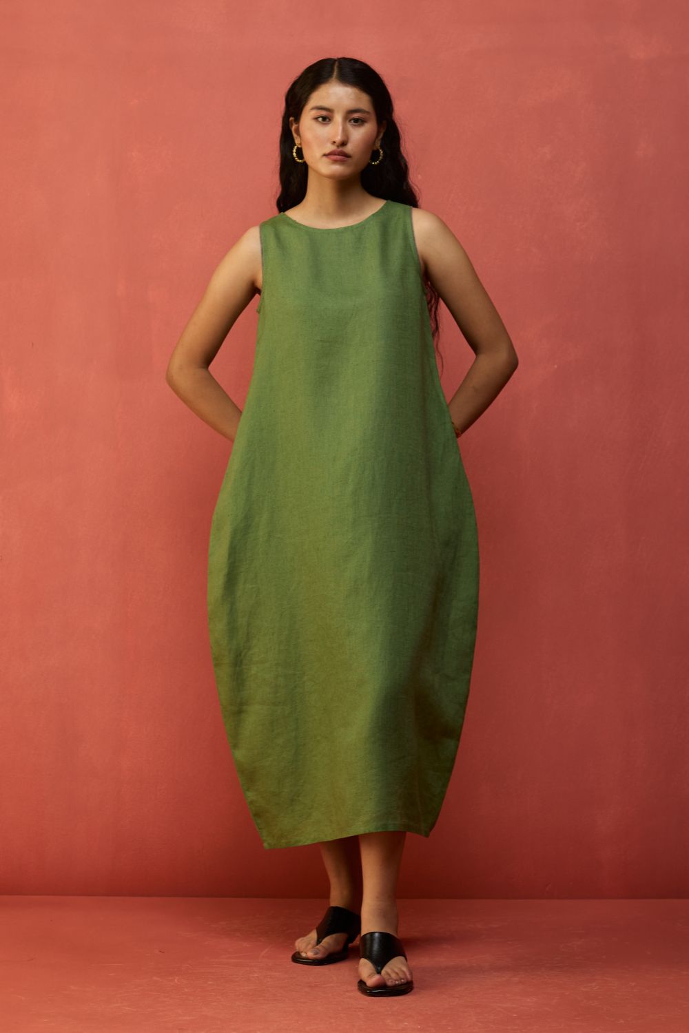 Juro Linen Parabola Dress - Fern Green