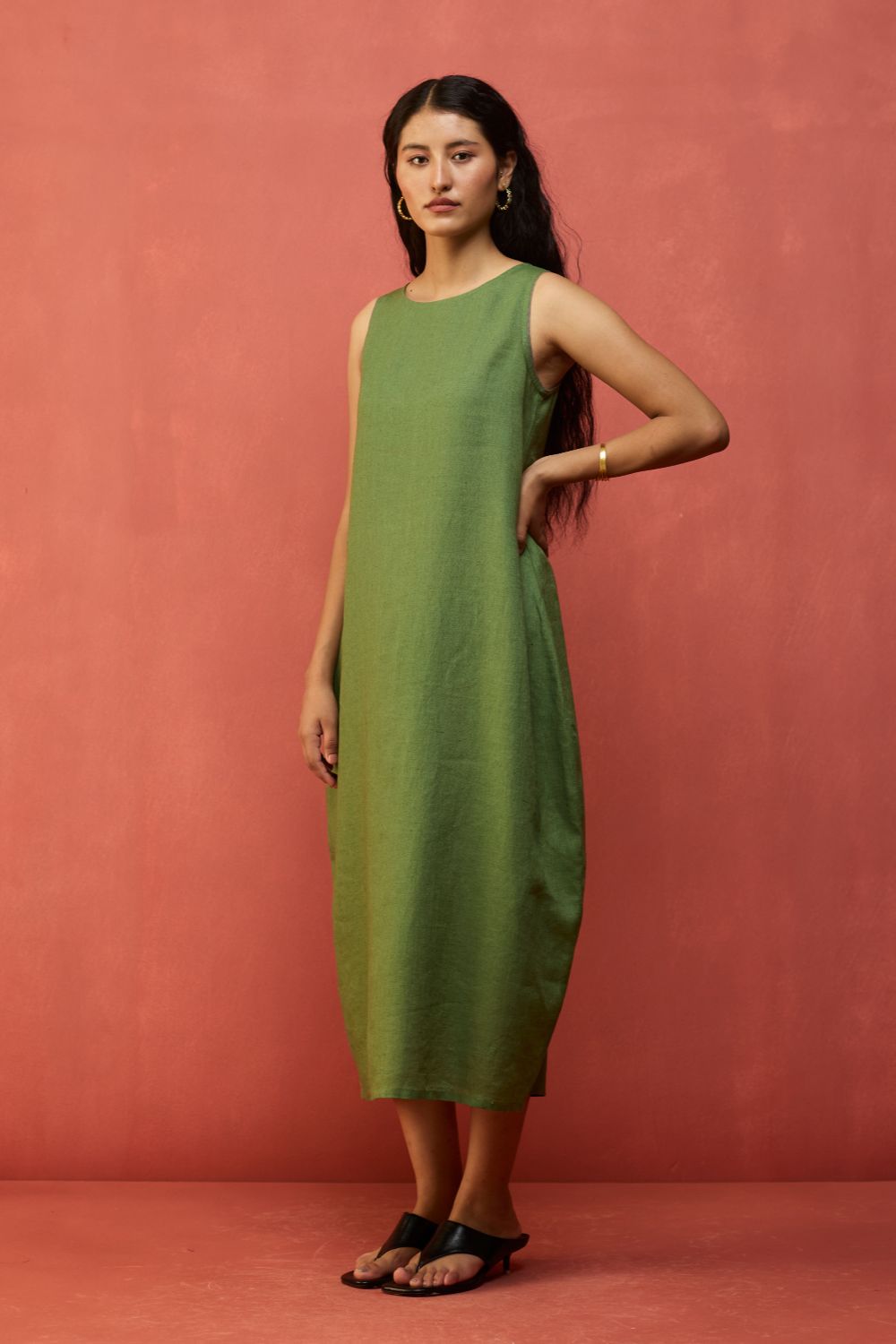 Juro Linen Parabola Dress - Fern Green