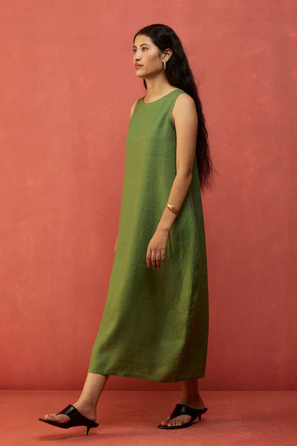 Juro Linen Parabola Dress - Fern Green