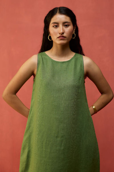 Juro Linen Parabola Dress - Fern Green