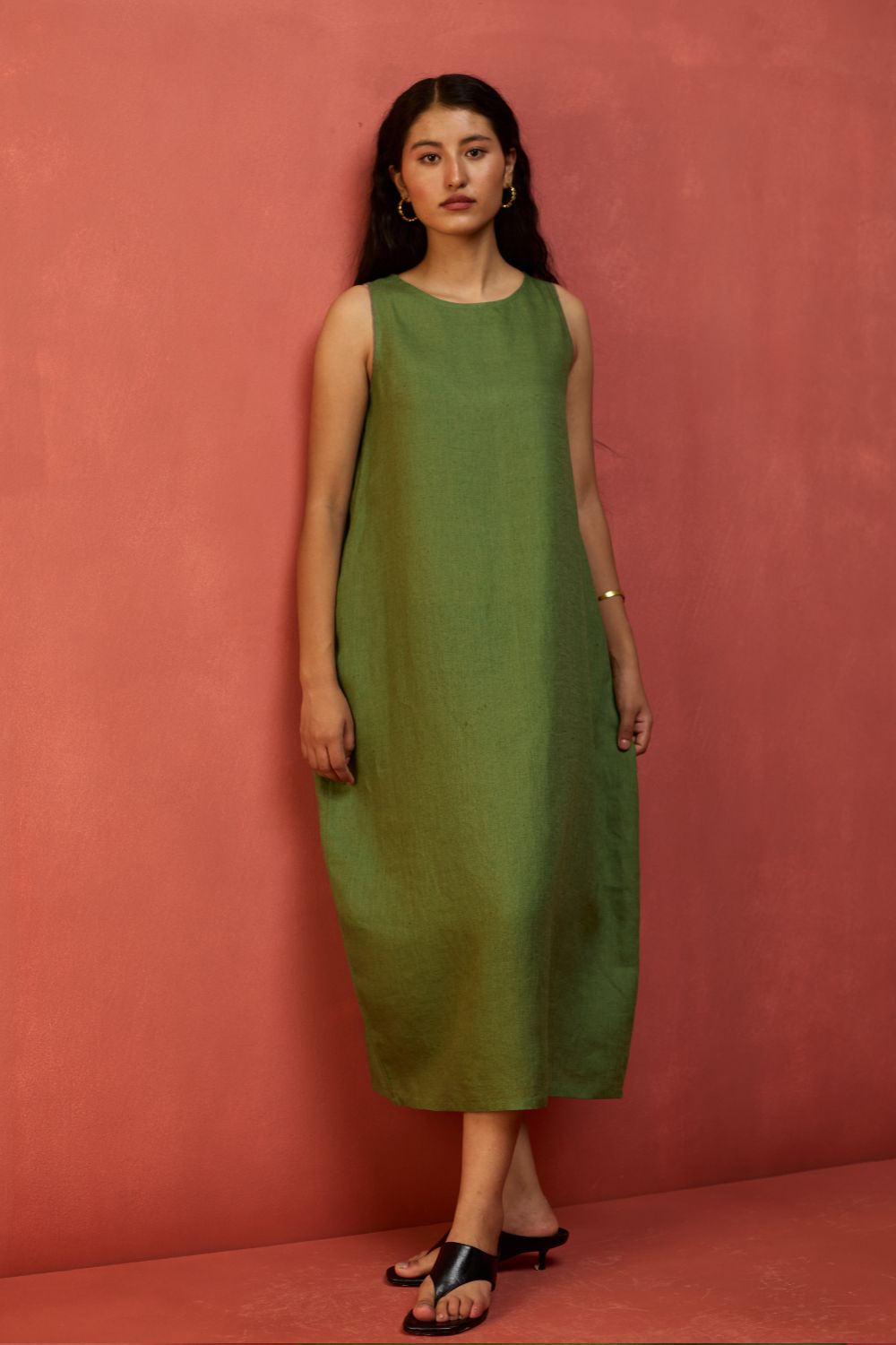 Juro Linen Parabola Dress - Fern Green