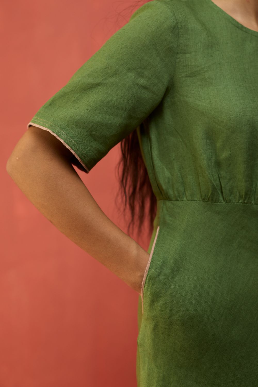Fumi Bias Skirt Stripe Linen Dress - Fern Green
