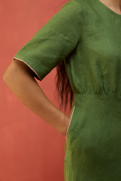 Fumi Bias Skirt Stripe Linen Dress - Fern Green