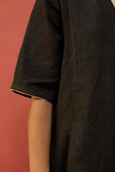 Maki Pleated Linen Dress - Charcoal