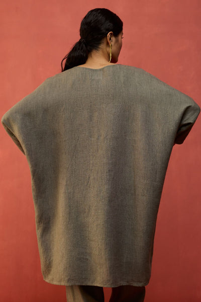 Etsu Yoke Linen Kurta - Grey