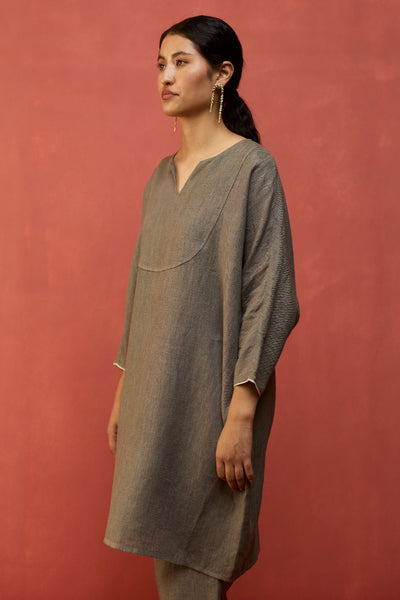 Etsu Yoke Linen Kurta - Grey