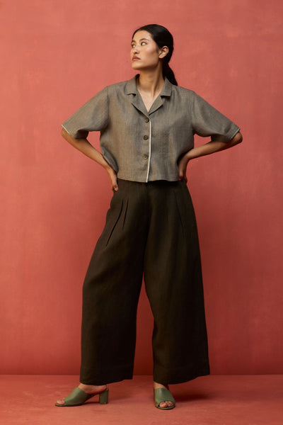 Kiera Cuban Collar Linen Shirt - Grey