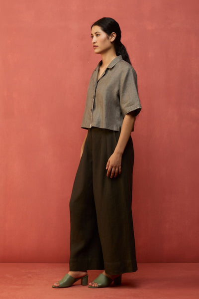 Kiera Cuban Collar Linen Shirt - Grey