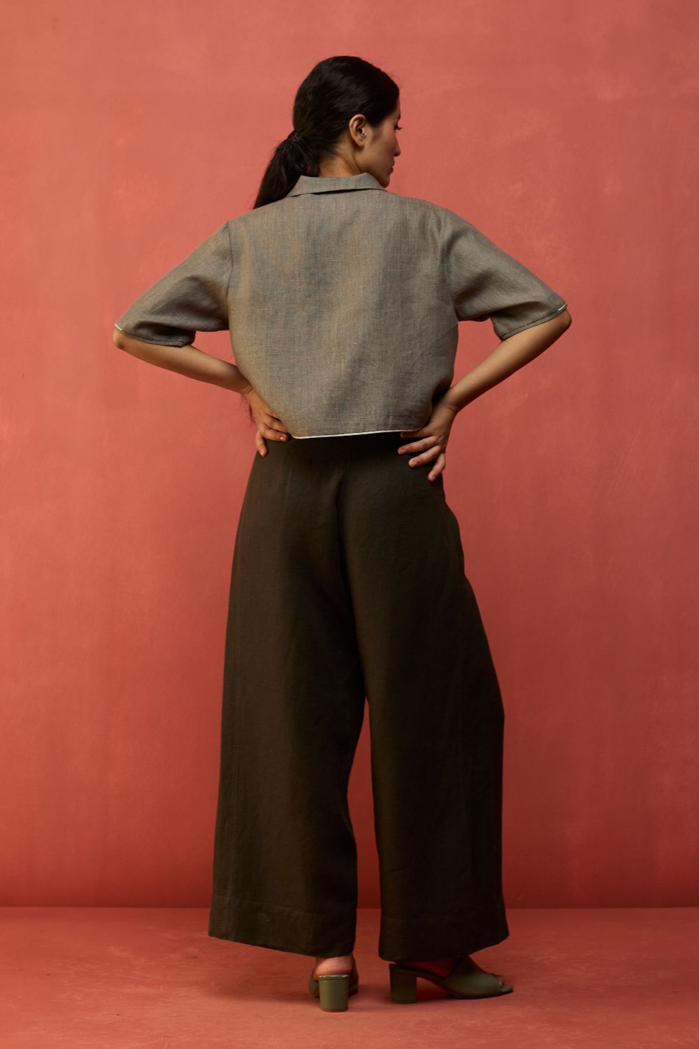 Kiera Cuban Collar Linen Shirt - Grey