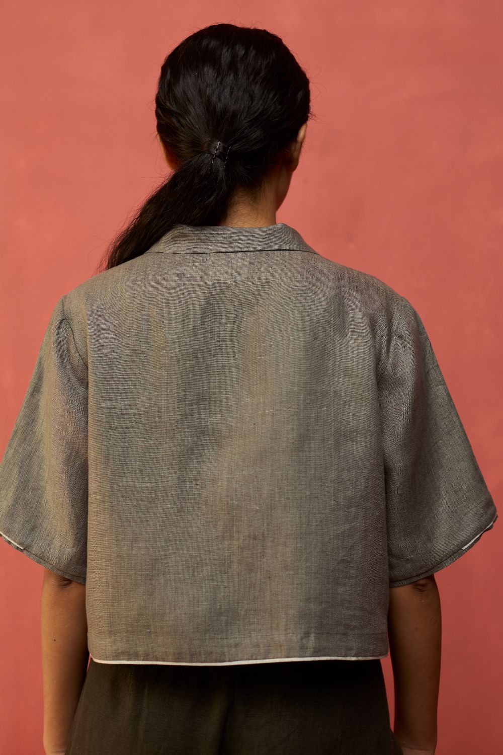 Kiera Cuban Collar Linen Shirt - Grey