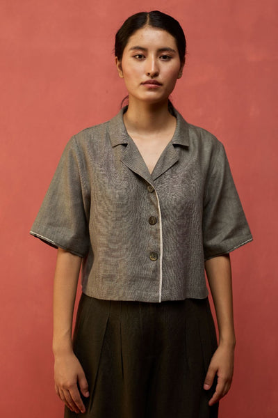Kiera Cuban Collar Linen Shirt - Grey