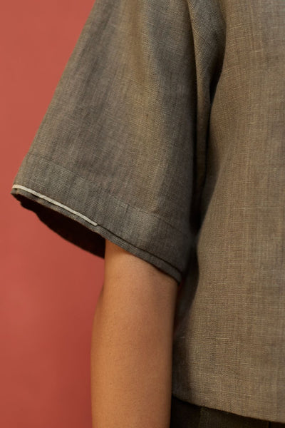 Kiera Cuban Collar Linen Shirt - Grey