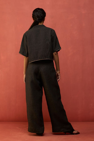 Kiera Cuban Collar Linen Shirt - Charcoal