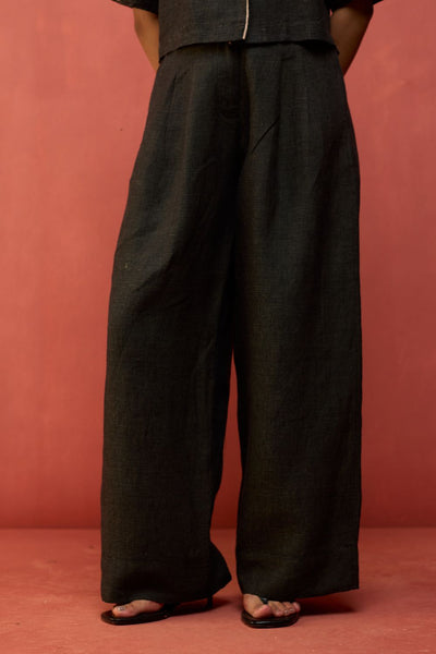 Kiera Cuban Collar Linen Shirt - Charcoal