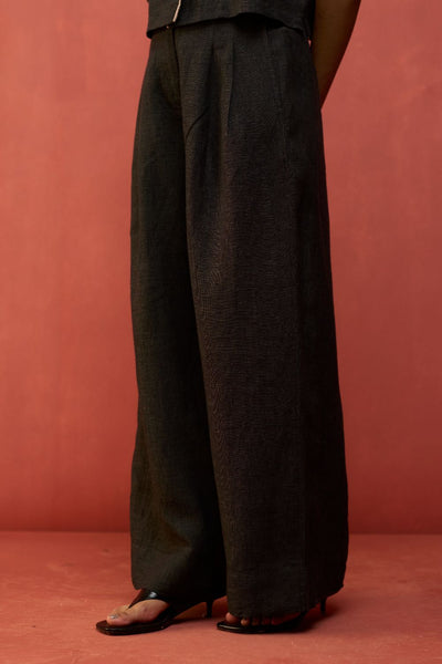 Kiera Cuban Collar Linen Shirt - Charcoal