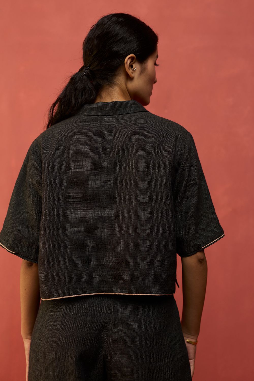 Kiera Cuban Collar Linen Shirt - Charcoal