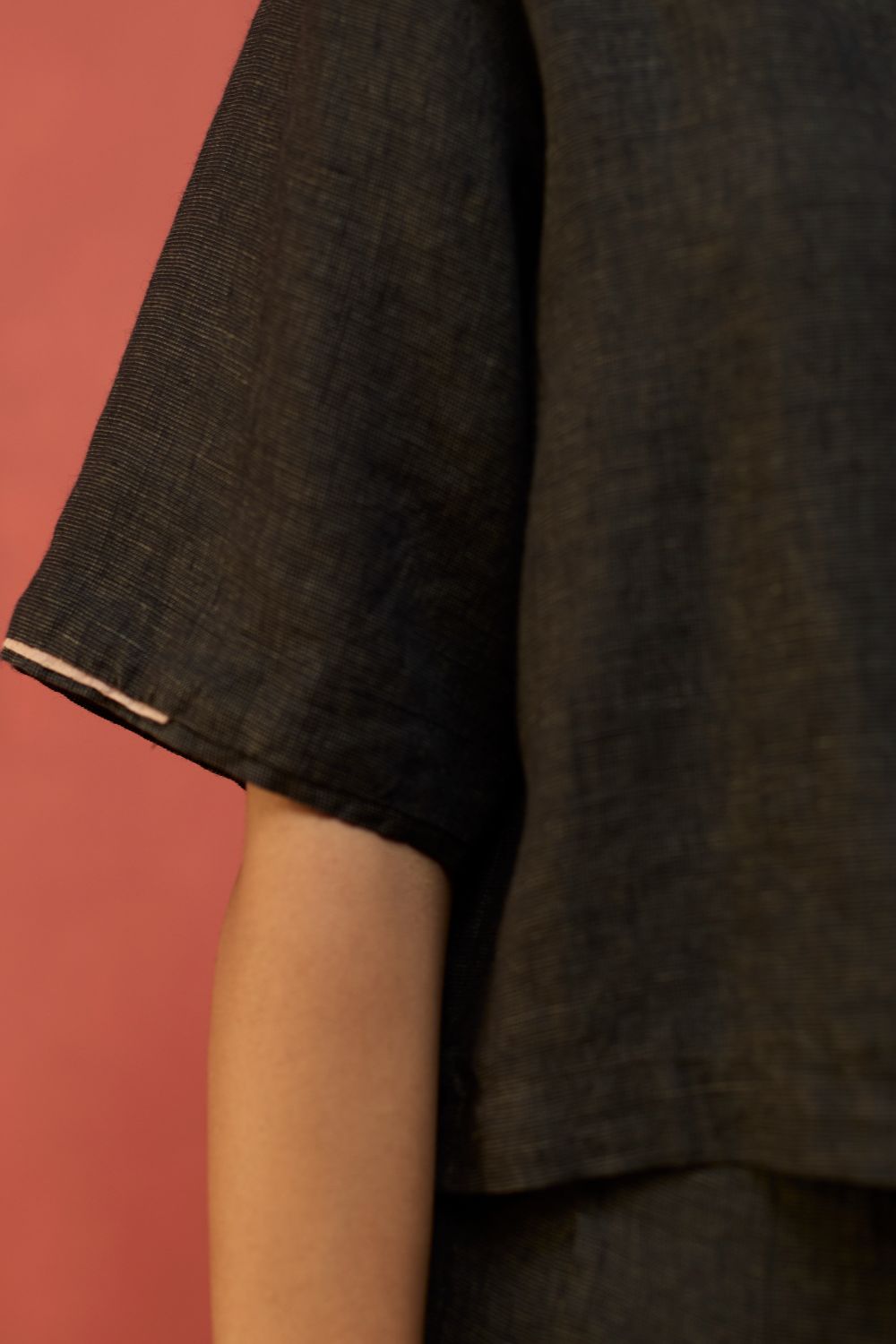 Kiera Cuban Collar Linen Shirt - Charcoal