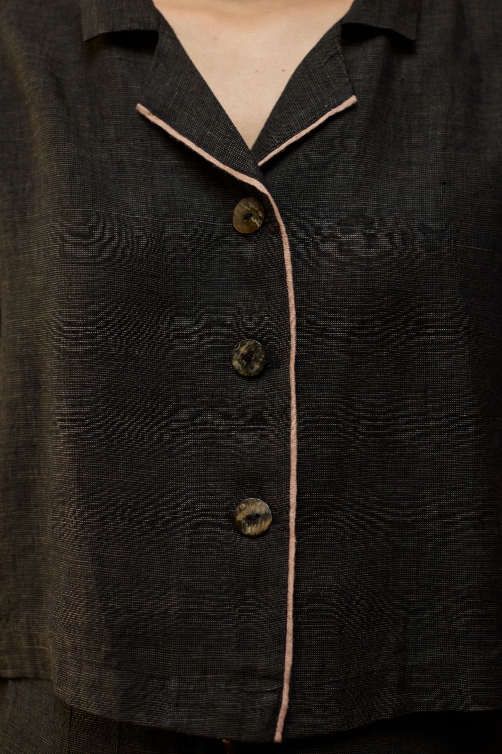 Kiera Cuban Collar Linen Shirt - Charcoal