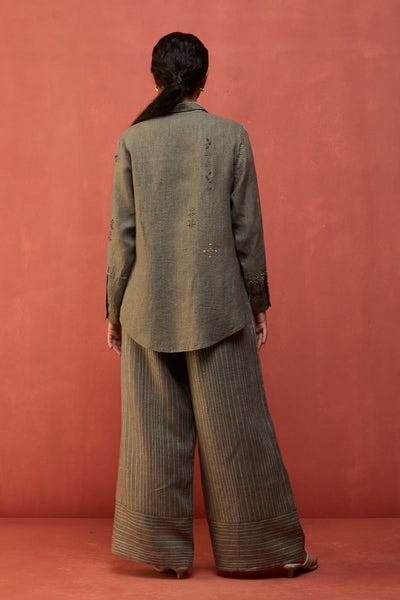 Kira Hand-Embroidered Linen Shirt - Grey