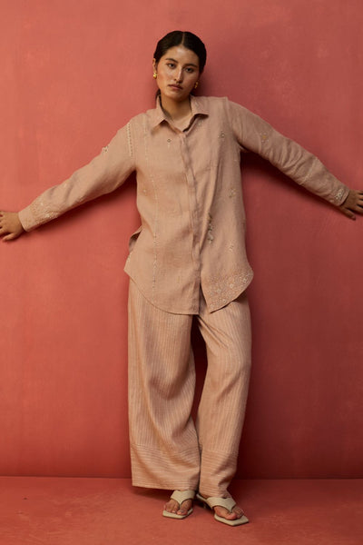 Kira Hand-Embroidered Linen Shirt - Dusty Rose