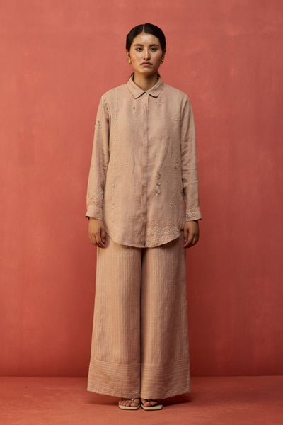 Kira Hand-Embroidered Linen Shirt - Dusty Rose
