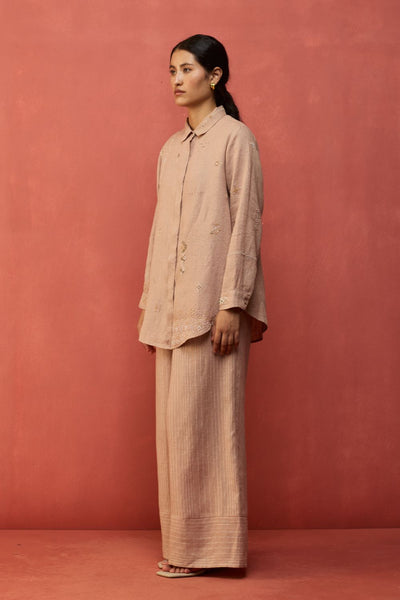 Kiera Cuban Collar Stripe Linen Shirt - Dusty Rose