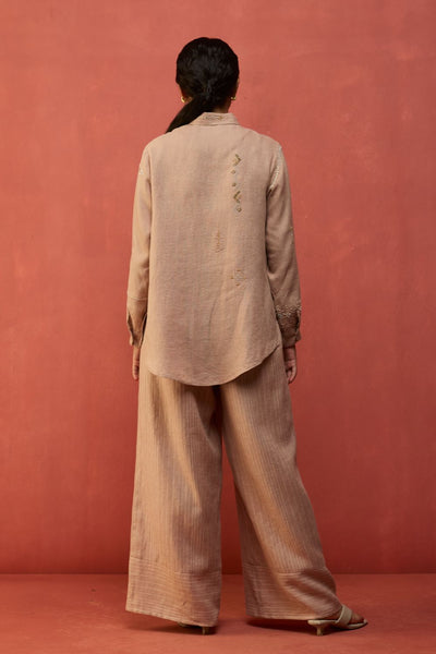 Kiera Cuban Collar Stripe Linen Shirt - Dusty Rose