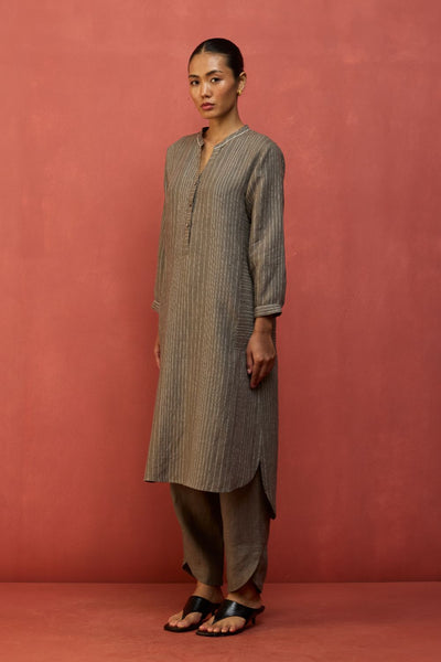 Bunka Stripe Linen Kurta - Grey