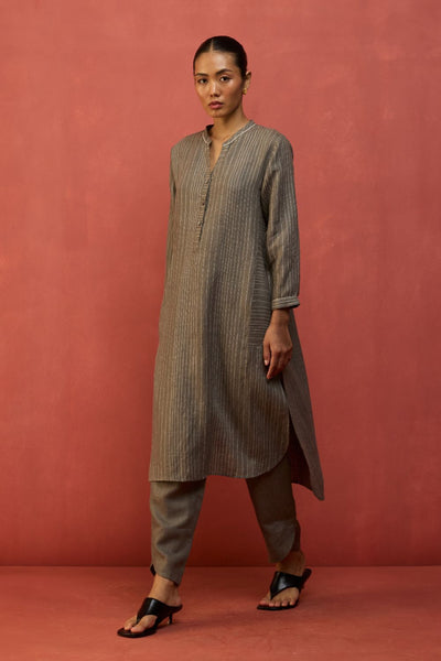 Bunka Stripe Linen Kurta - Grey