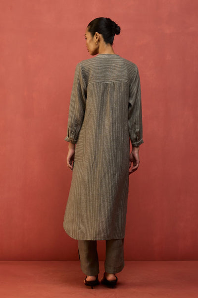 Bunka Stripe Linen Kurta - Grey