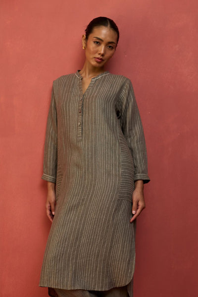 Bunka Stripe Linen Kurta - Grey