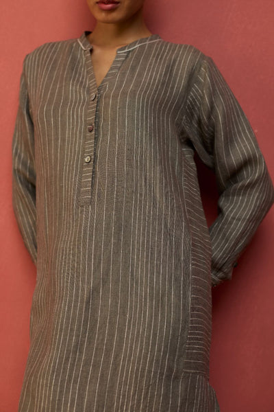Bunka Stripe Linen Kurta - Grey