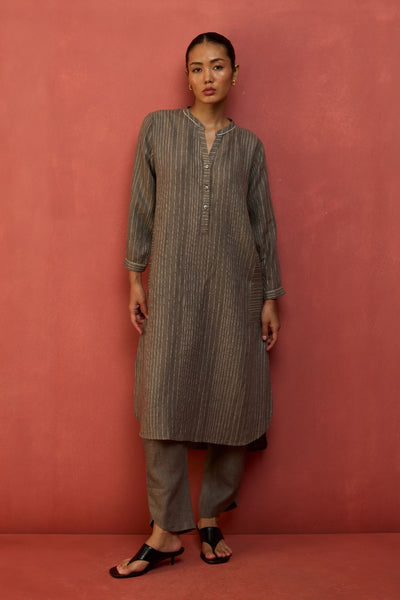 Bunka Stripe Linen Kurta - Grey
