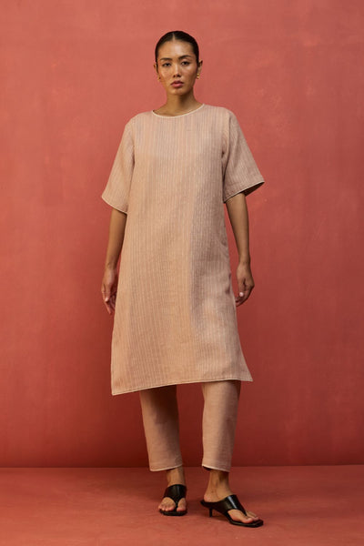 Semma Stripe Linen Kurta - Dusty Rose