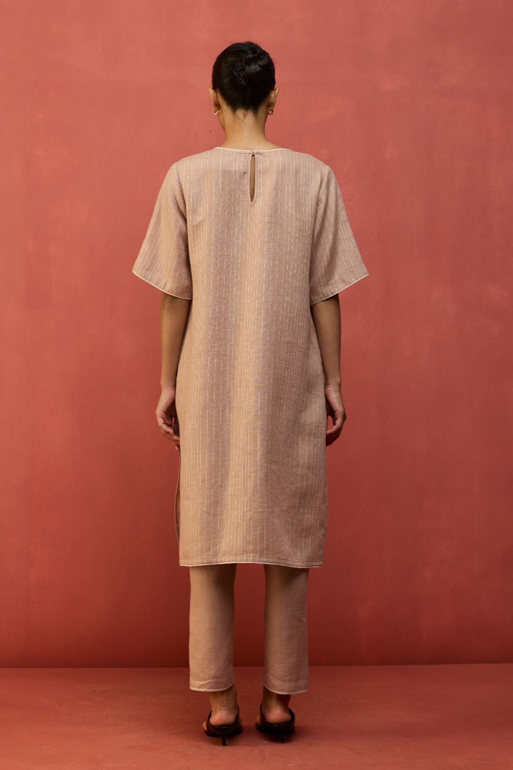 Semma Stripe Linen Kurta - Dusty Rose