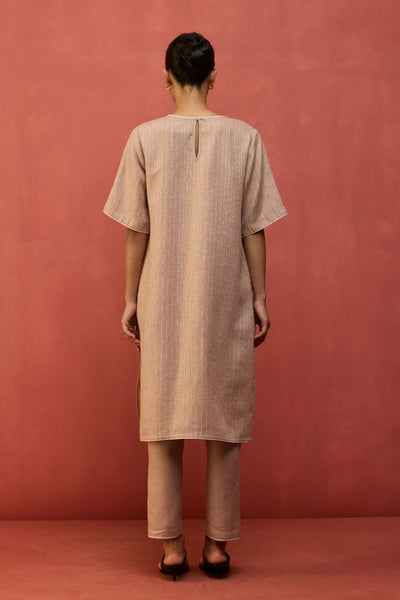 Semma Stripe Linen Kurta - Dusty Rose