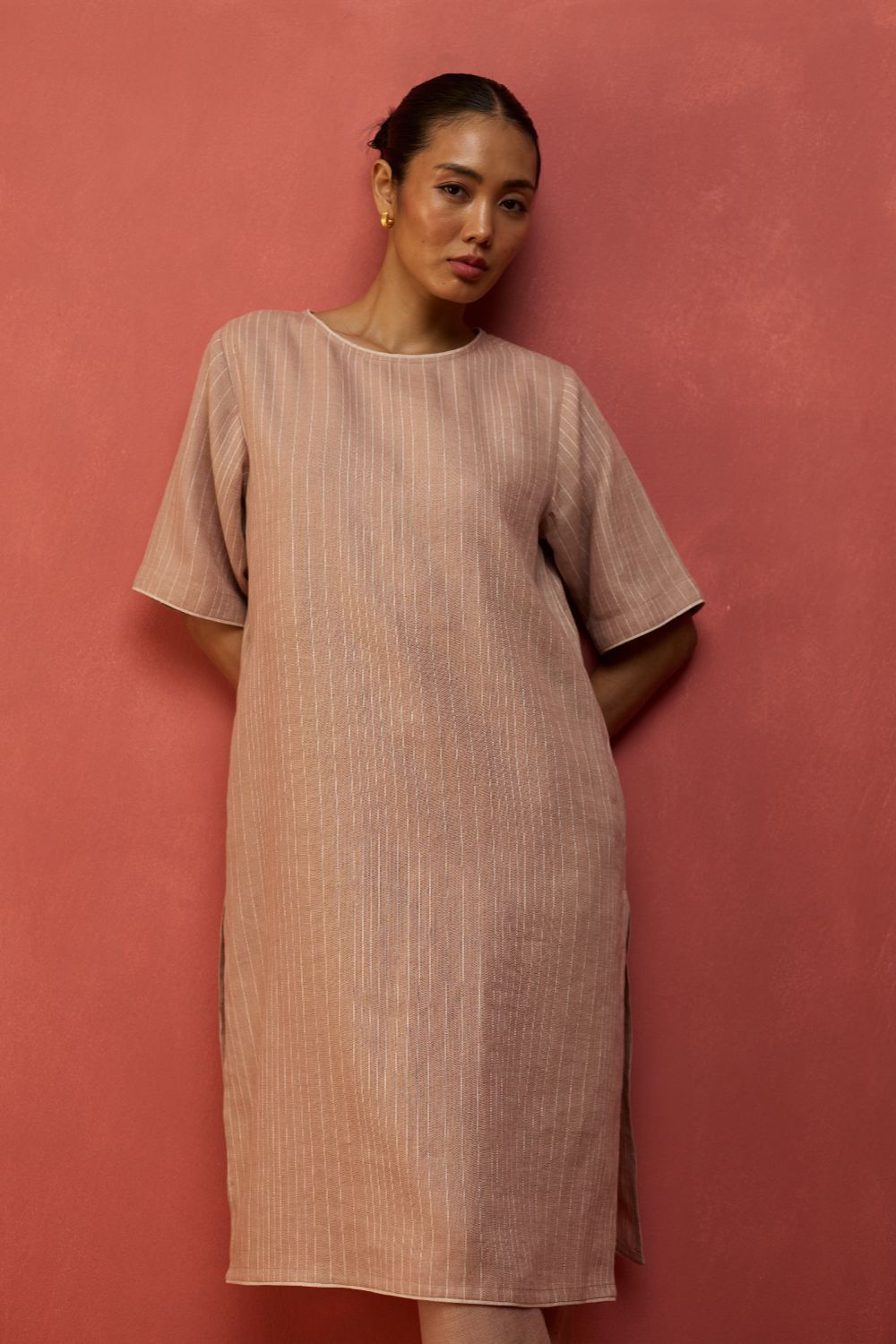 Semma Stripe Linen Kurta - Dusty Rose
