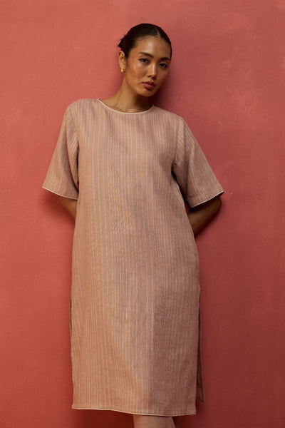 Semma Stripe Linen Kurta - Dusty Rose