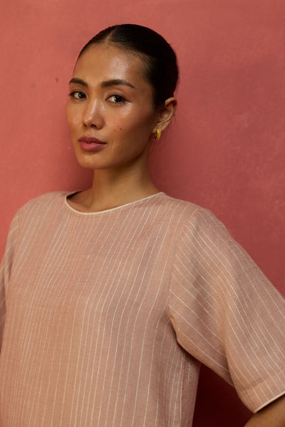 Semma Stripe Linen Kurta - Dusty Rose
