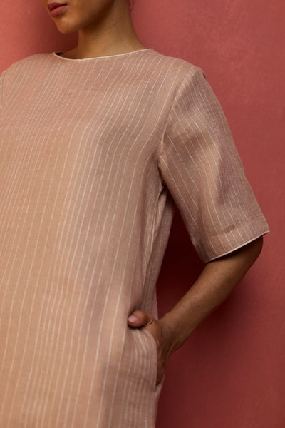 Semma Stripe Linen Kurta - Dusty Rose