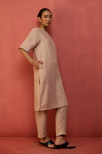 Semma Stripe Linen Kurta - Dusty Rose