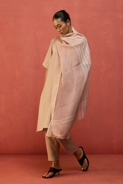 Semma Stripe Linen Kurta - Dusty Rose
