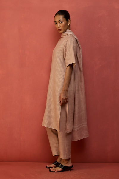Semma Stripe Linen Kurta - Dusty Rose