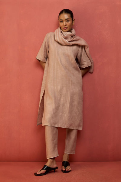 Semma Stripe Linen Kurta - Dusty Rose