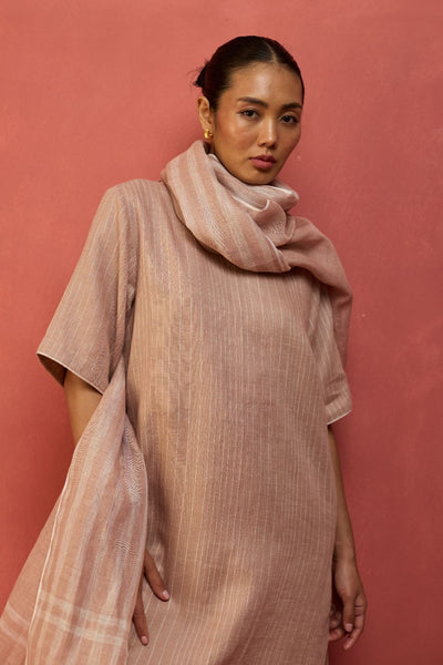 Semma Stripe Linen Kurta - Dusty Rose