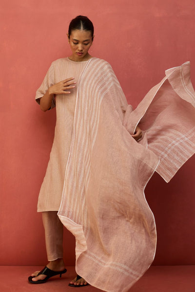 Semma Stripe Linen Kurta - Dusty Rose