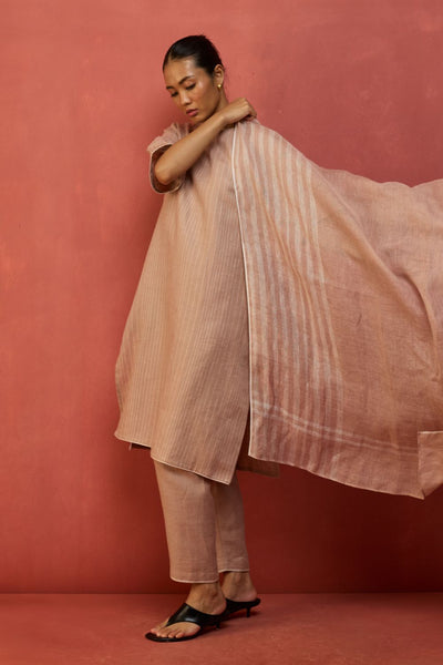 Semma Stripe Linen Kurta - Dusty Rose