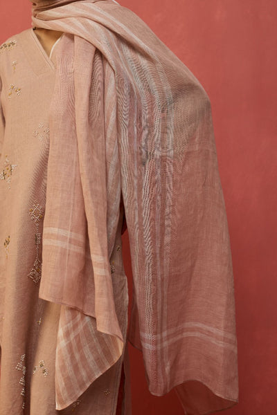 Rena Hand-Embroidered Linen Kurta - Dusty Rose