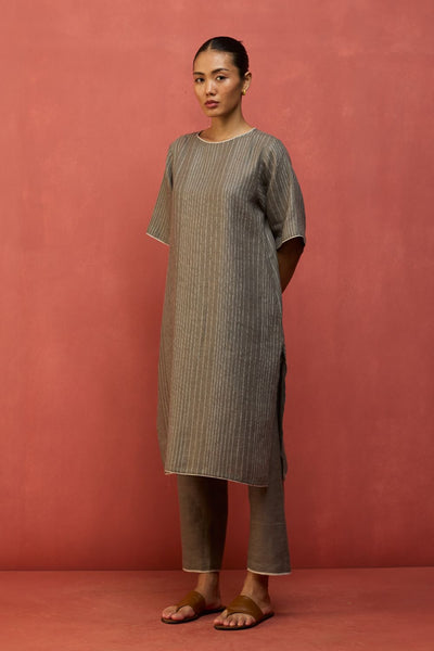 Semma Stripe Linen Kurta - Grey